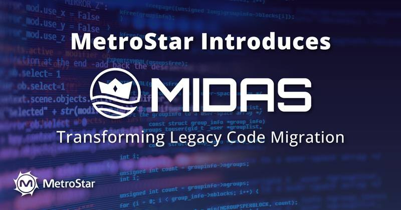 midas crown logo. White texts reads transforming legacy code migration