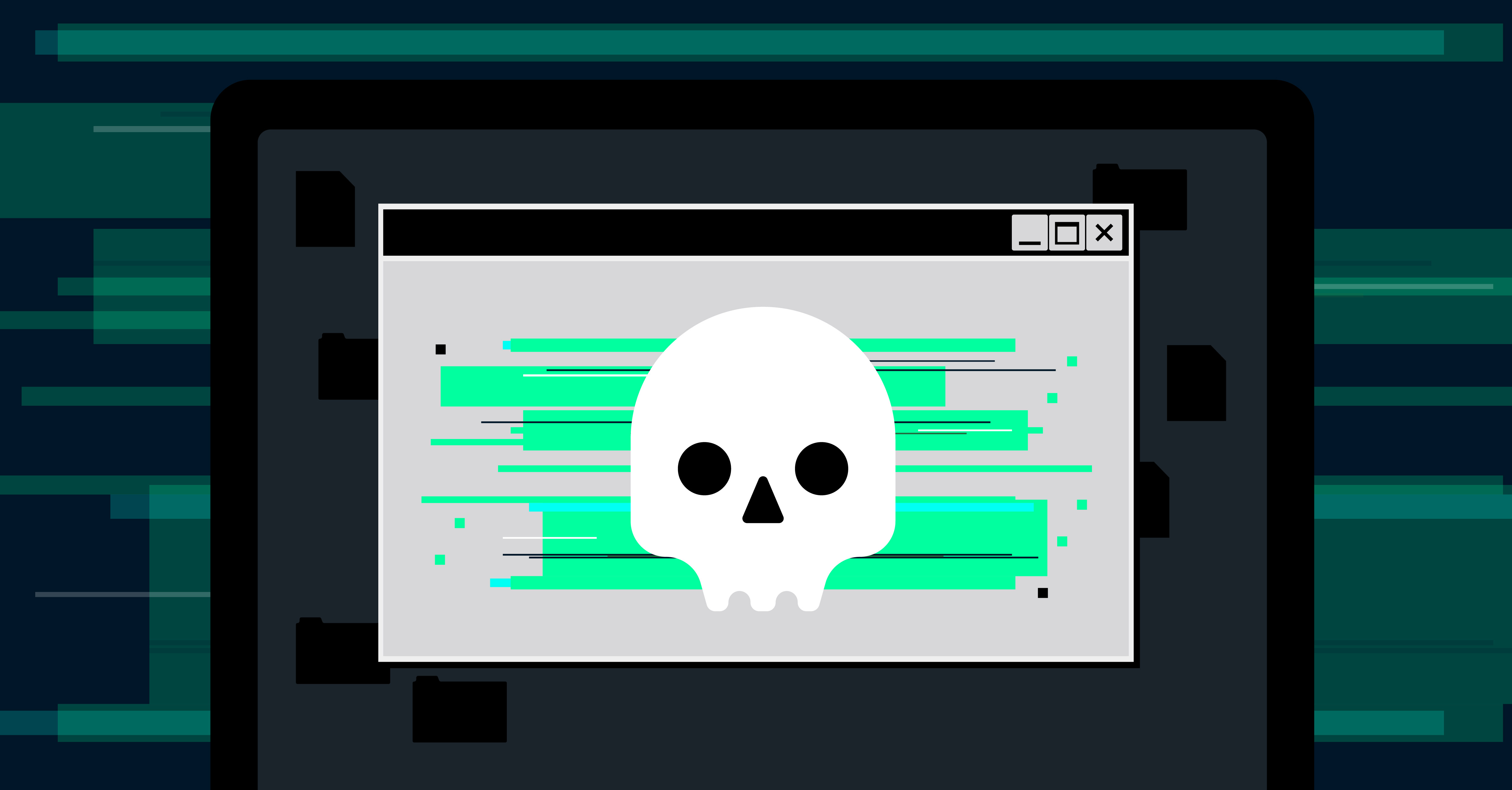 skull on a computer screen to portray online hacking  