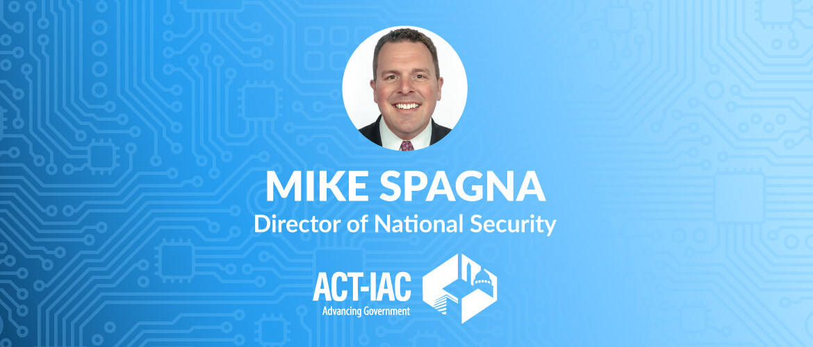 centered image of Mike Spagna, Director of National Security, in-front of a blue background