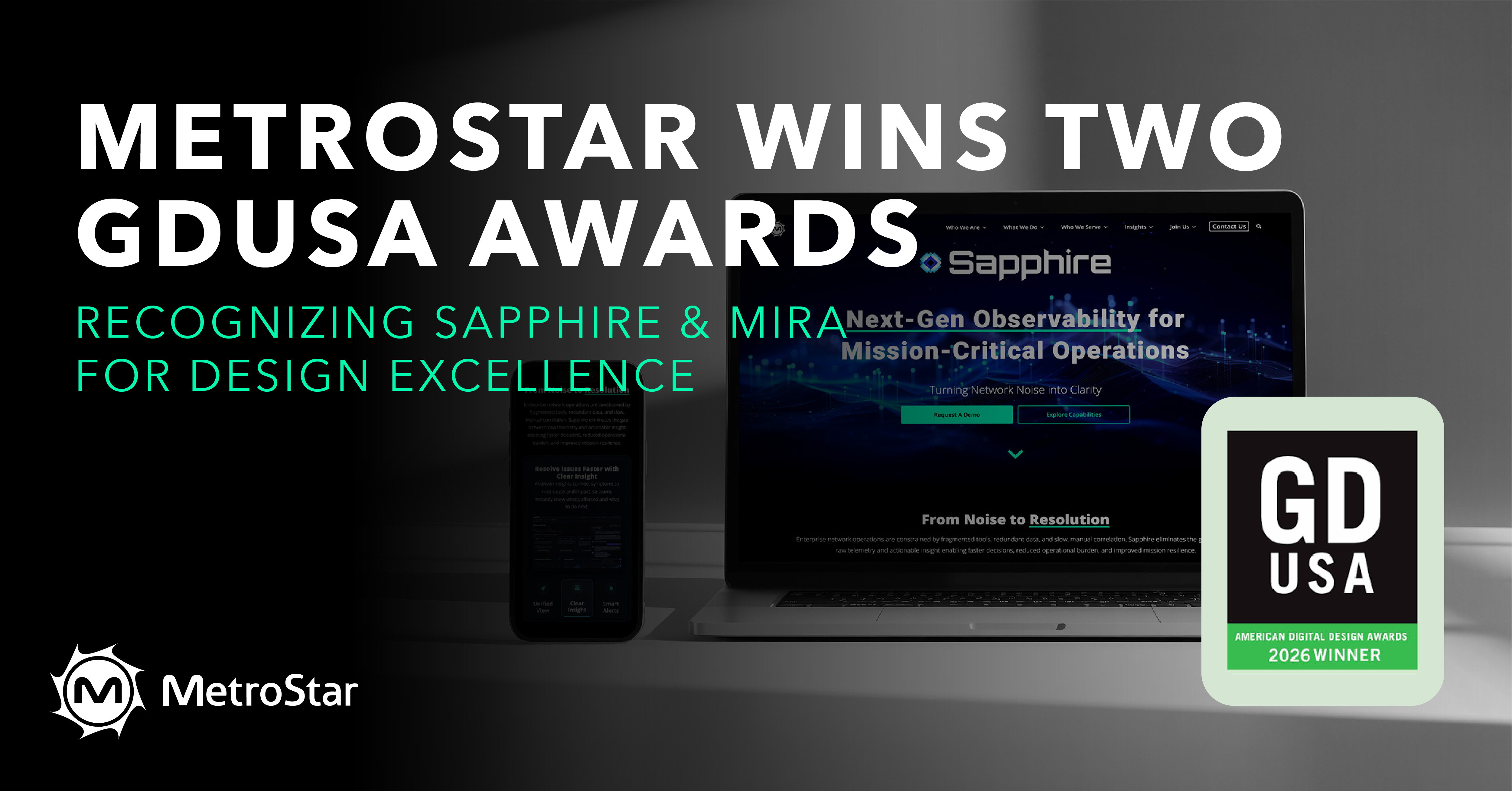 MetroStar Wins Two GDUSA American Inhouse Design Awards for Sapphire and Mira