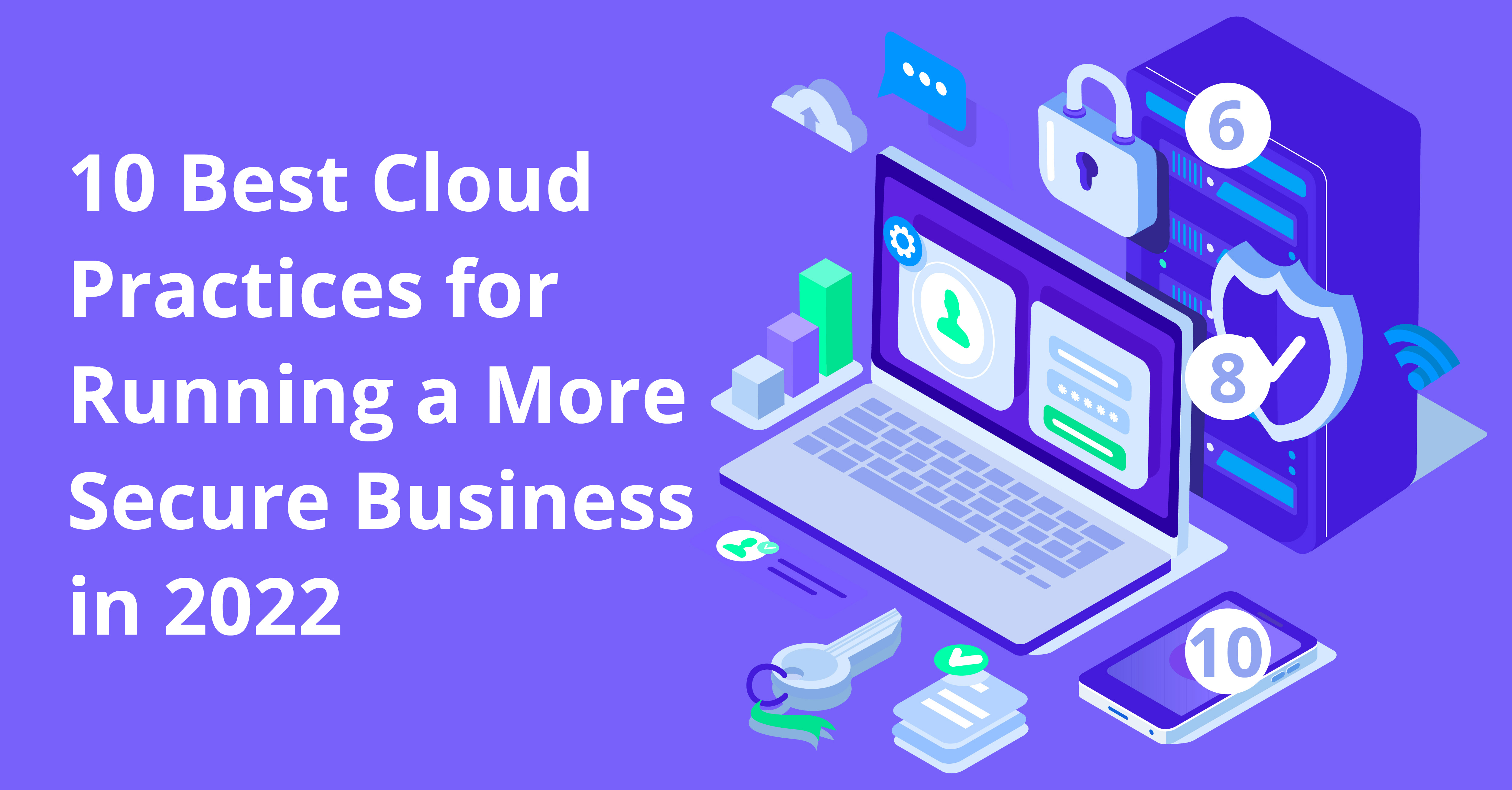 Purple laptop. White text reads: 10 best cloud services for running a more secure business in 2022